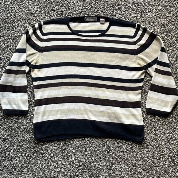 Valerie Stevens Tops - Valerie Stevens Black White Sweater Womens LP 100% Silk Preppy Feminine Elegant